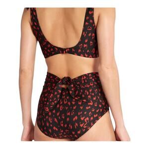 ModCloth NIP Clarice High-Waisted Bikini Bottom Black Red Cheetah Extra Small
